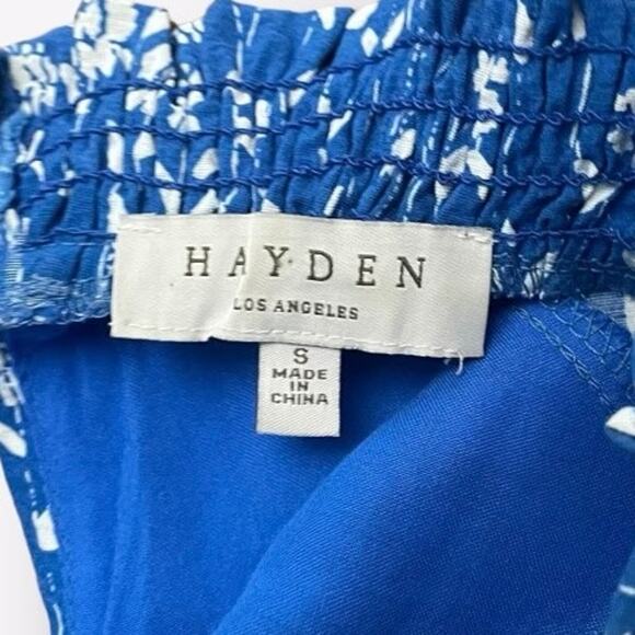 Hayden Floral Smocked High Neck Mini Dress Womens Small Blue Spring Cottage Core - Picture 2 of 7